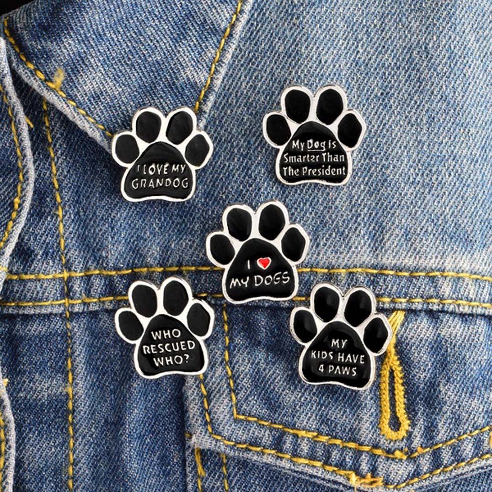 MARTIN1 Cute Dog Paw Pins Children Fashion Jewelry Enamel Brooches Letter Cartoon Gifts Black Alloy Unisex Badges/Multicolor