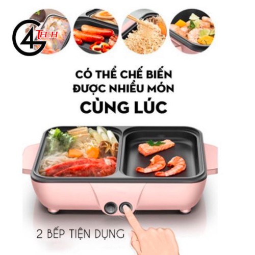 [ CHUYÊN SỈ LẺ ] Nồi Lẩu Nướng Điện , Siêu Chống Dính, Bếp Lẩu Nướng Mini 2 Ngăn Cao Cấp Bảo hành 12 tháng