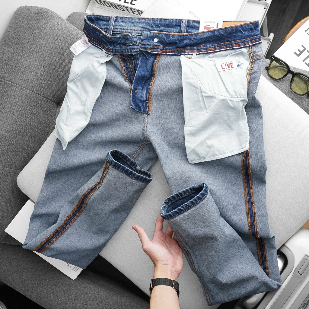 Quần Jean dài Nam LCST xanh wash,Form Slimfit.chất vải co dãn,ống 15-18cm,Hàng VNXK - 122113