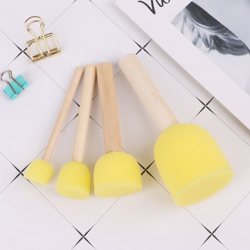 Set 4 Cọ Xốp Đầu Xốp Cán Gỗ Dùng Vẽ Tranh Cho Trẻ Em DIY