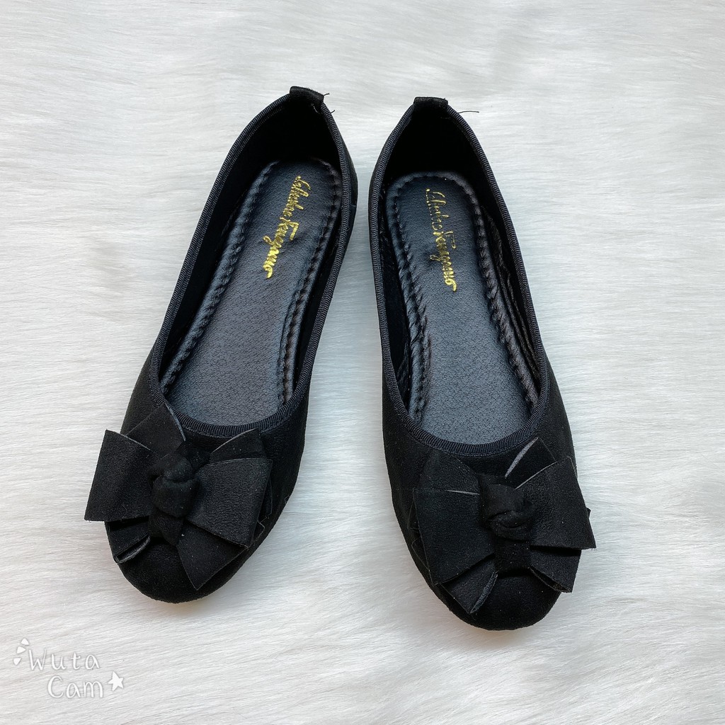 ] Giày Búp Bê Nữ Da Lộn Đế Bệt Mũi Tròn Thắt Nơ G20 | BigBuy360 - bigbuy360.vn