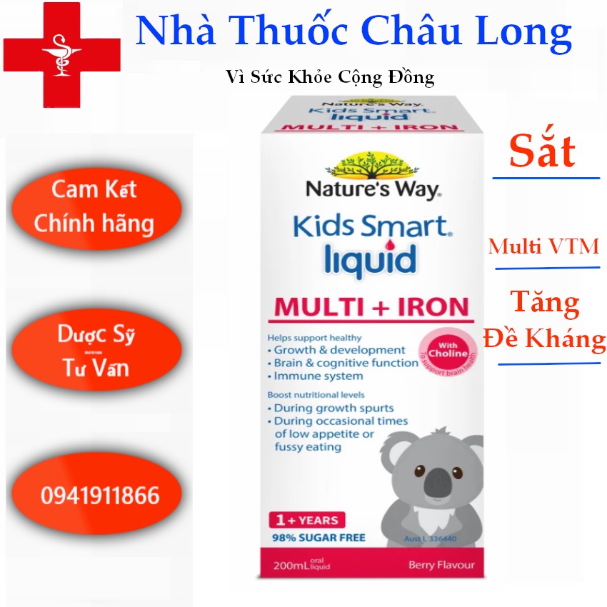 Siro Uống Nature's Way Kids Smart Liquid Multi + Iron Hỗ Trợ Nâng Cao Sức Đề Kháng Cho Trẻ 200ml - Hàng nội địa
