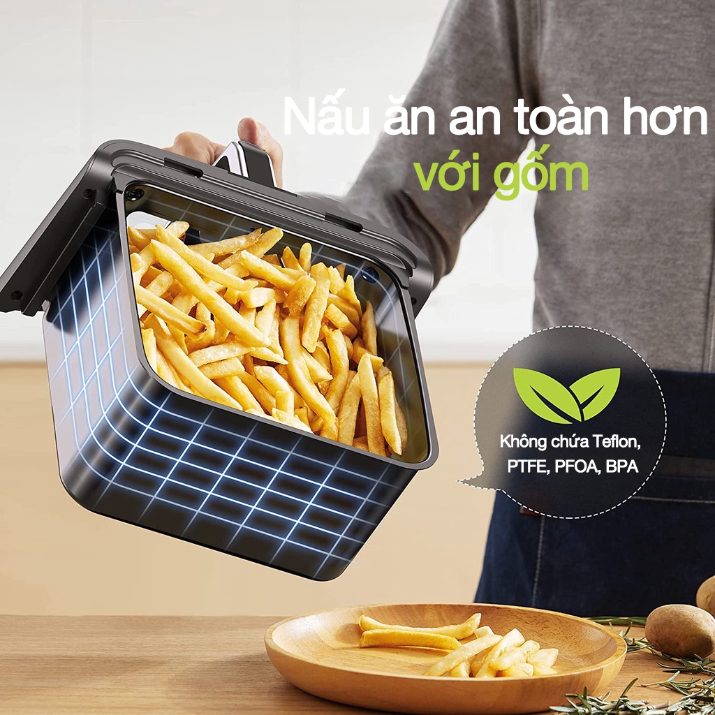 Nồi chiên không dầu điên tử cao cấp  LEACCO AF060/ AF060W 12 chế độ cài đặt tráng gốm chiên nhanh dễ theo dõi đồ ăn 6L