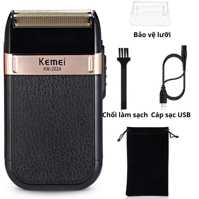 [Tặng 2 kéo] Máy cạo râu khô - Tông đơ cắt tóc chuyên nghiệp Kemei 2024 không dây sạc pin tiện lợi