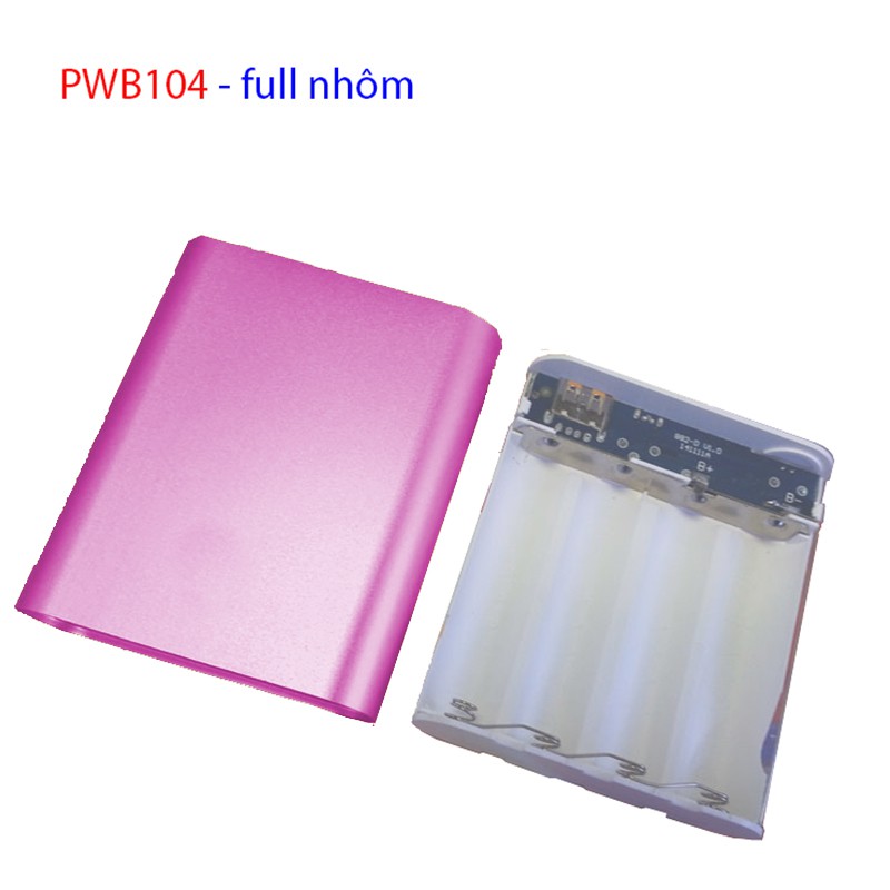 Mạch Sạc dự phòng 1.5A + Box Nhôm 4 cell pin 18650 không hàn PWB104 - KHÔNG CÓ PIN