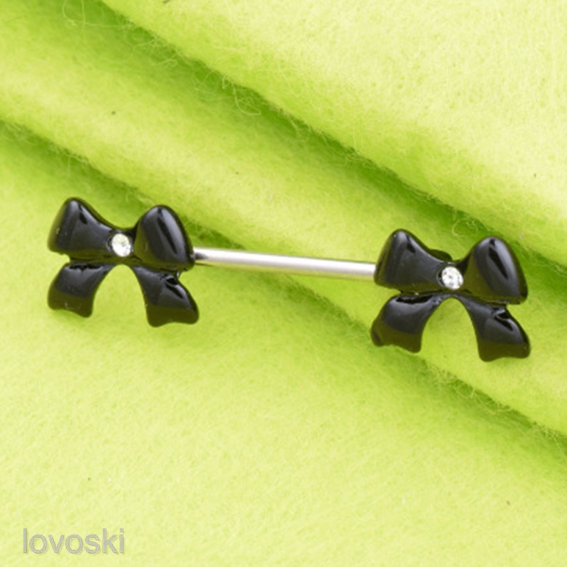 Set 2 Khuyên Nhũ Hoa Hình Nơ Bằng Thép Không Gỉ 14g
