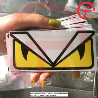 Tem con mắt màu vàng size lớn dán xe máy bằng decal