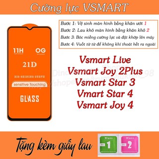 Cường lực tràn viền các dòng Vsmart Live, Joy2 Plus, Star3, Star4, Joy4 [Full keo] bảo vệ mặt máy, ít bám vân tay.