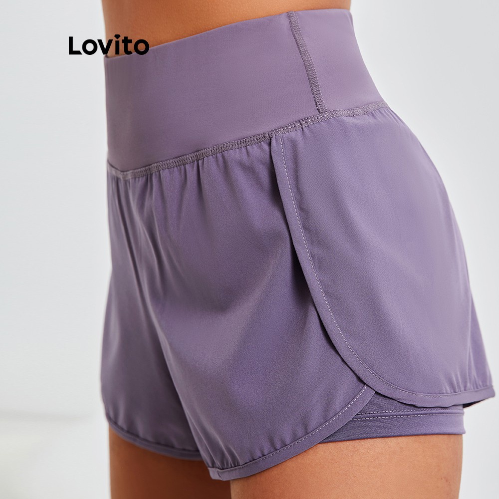 Quần Lovito dáng ôm thể thao cạp cao thoải mái màu trơn cơ bản L13X095 (Màu tím)