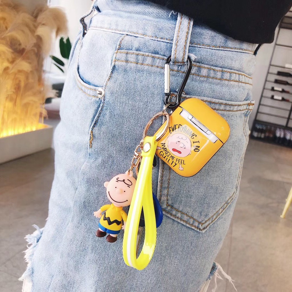 Protective casing of Soft airpods Case headset AirPod 1 case with lovely snoopy charlie shaped keychains AirPods 2 Case