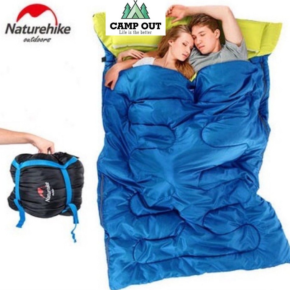 Đồ cắm trại túi ngủ naturehike cắm trại du lịch dã ngoại đôi có gối gọn campout A156