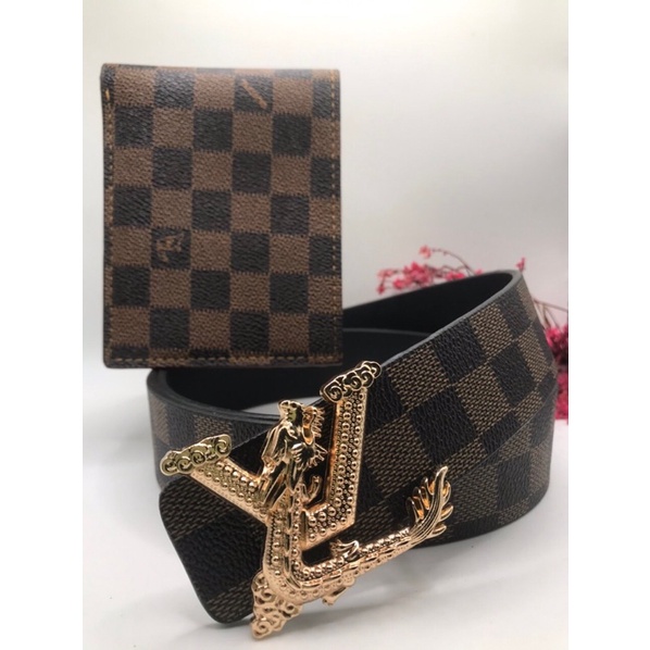 COMBO bộ caro nâu ròng - thắt lưng và ví - Dây nịt da và bóp da cao cấp new 2022 ( hàng HOTTREN )