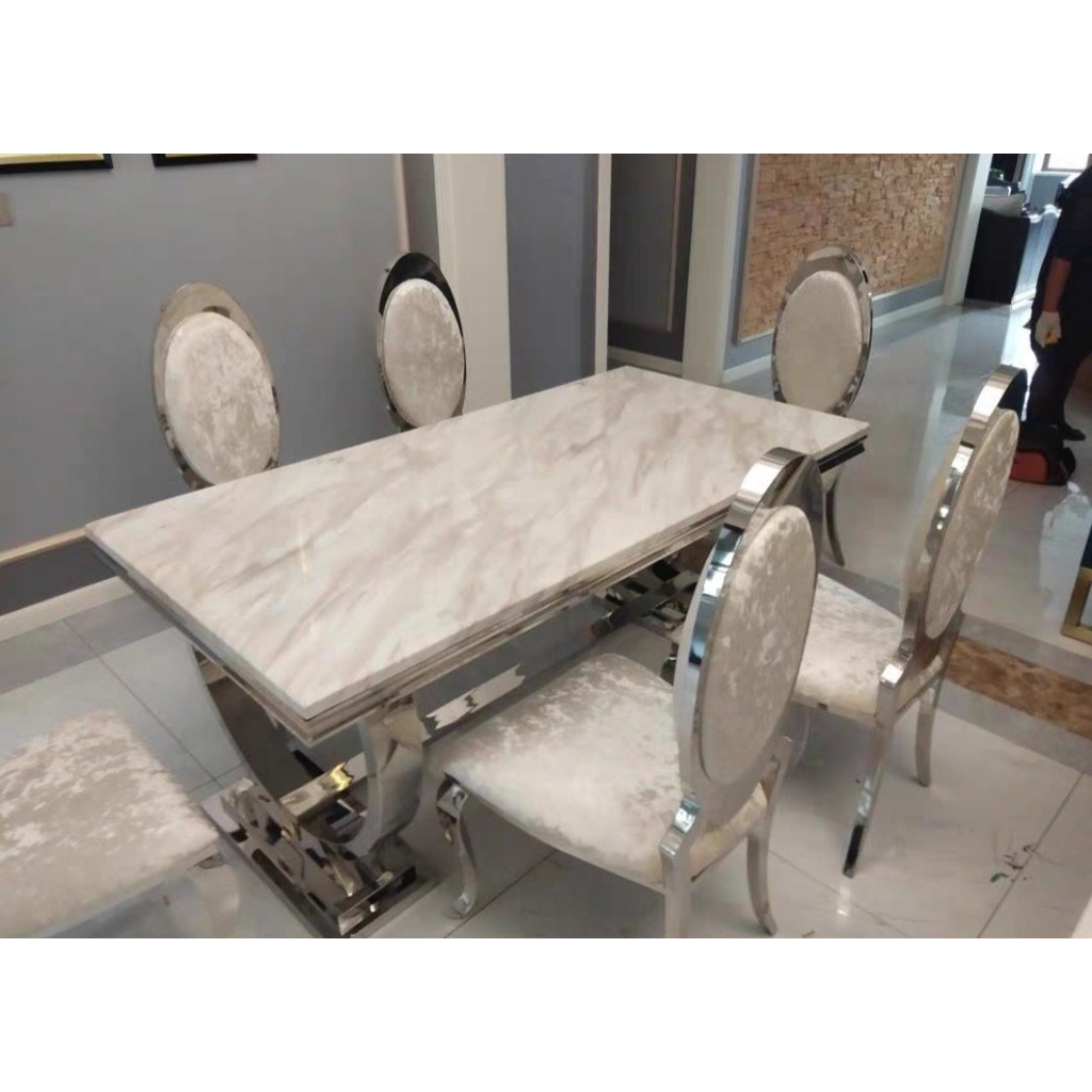 LUX. Bàn ăn đá cẩm thạch hiện đại bắc âu chân inox (kt 160x90x76cm)