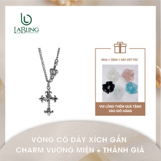 Vòng cổ dây xích gắn charm vương miện và thánh giá