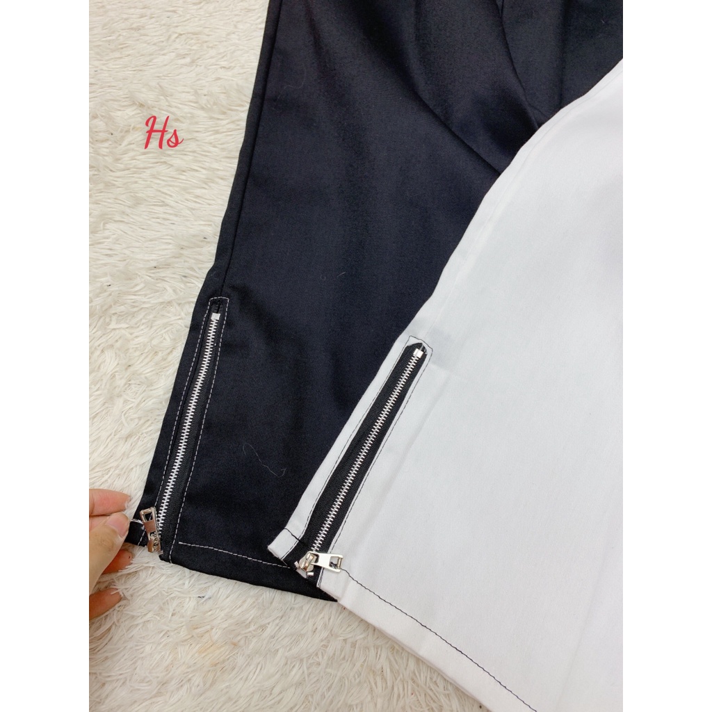 Quần jogger unisex  túi hộp phối khóa kèm dây đai 2 màu trắng, đen AOSY STORE mã 1169