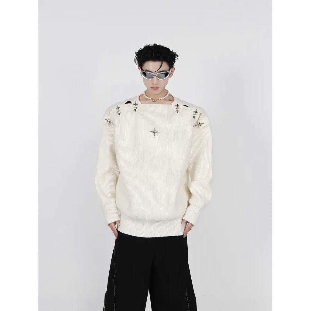 Áo Sweater Dệt Kim Tay Dài Phối Khóa Kim Loại Thời Trang Thu Đông 2022