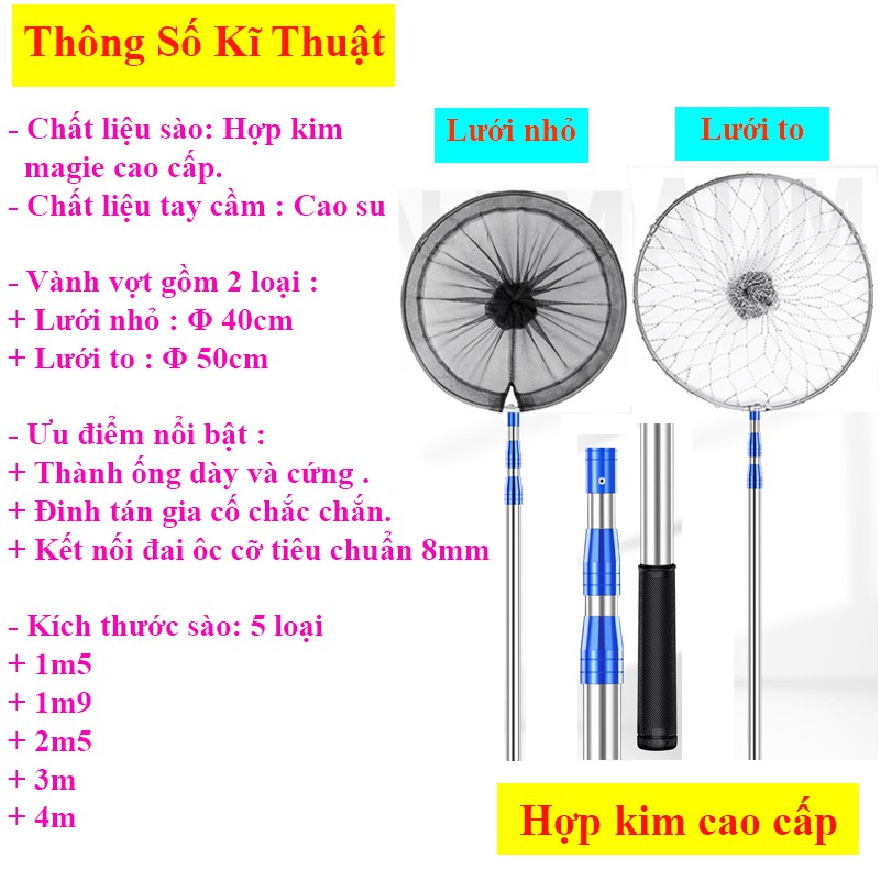 [Full Inox] Vợt vớt Cá Hợp kim cao cấp đủ size siêu bền KK-17