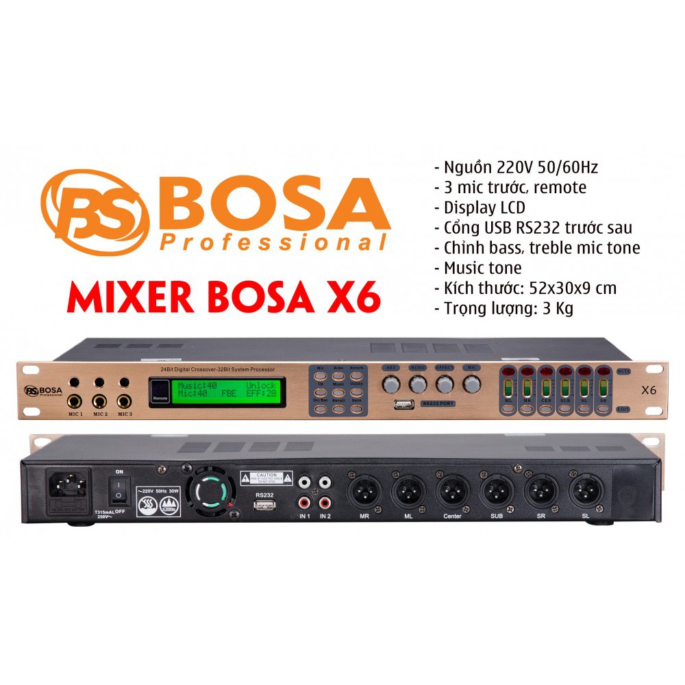 Vang Số Bosa X6 ( Chống hú 99%, Có reverb + Echo )