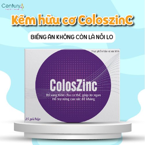 Kẽm hữu cơ ColoszinC dạng bột (1 hộp 25 gói) - Nguyên liệu Của Pháp - Cho trẻ ăn ngon, tiêu hoá khoẻ, đề kháng tốt