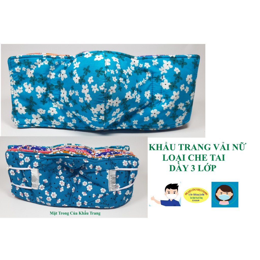 KHẨU TRANG NỮ Loại che tai In hình hoa các loại Dày 3 lớp Chất liệu vải mềm dày Chống nắng Phòng dịch bệnh