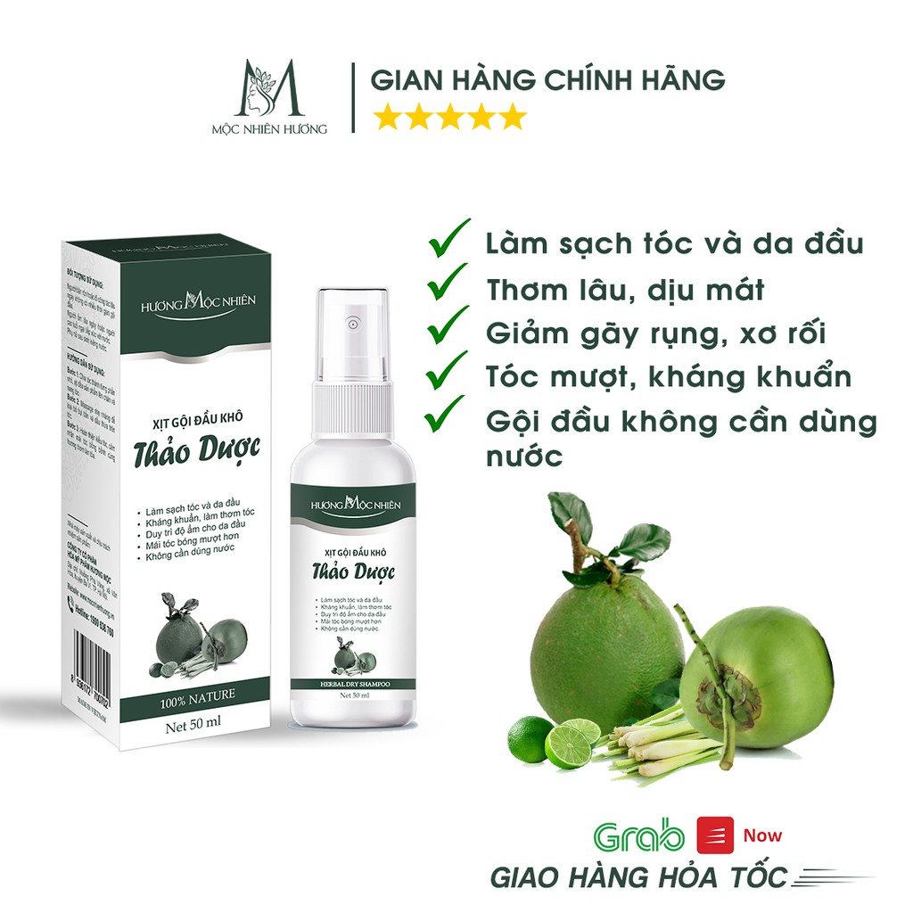 Xịt gội đầu khô Mộc Nhiên Hương 50ml giúp sạch tóc, giảm gãy rụng, xơ rối