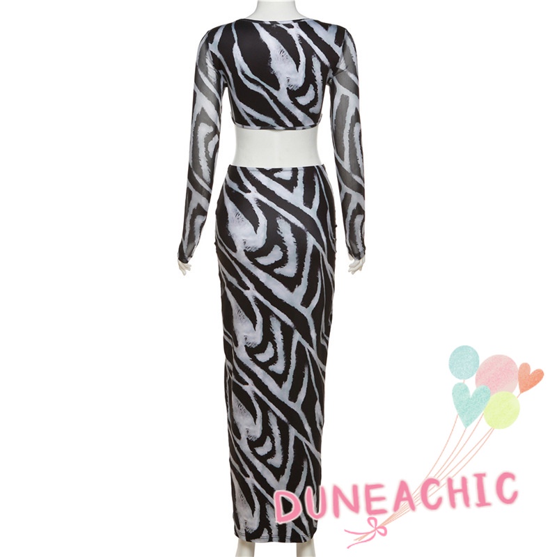 DUNEA Set đồ gồm áo cổ chữ V khoét sâu và chân váy phong cách quyến rũ