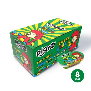 Hộp 8 bộ kẹo đồ chơi thổi bong bóng hương dưa gang và chanh dây Playmore 40g