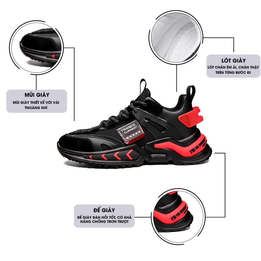 Giày Thể Thao Nam GEMI - Giày Sneaker Màu Đen - Trắng, Giày Thể Thao Đế Êm, Form Dáng Hàn Quốc - G5240