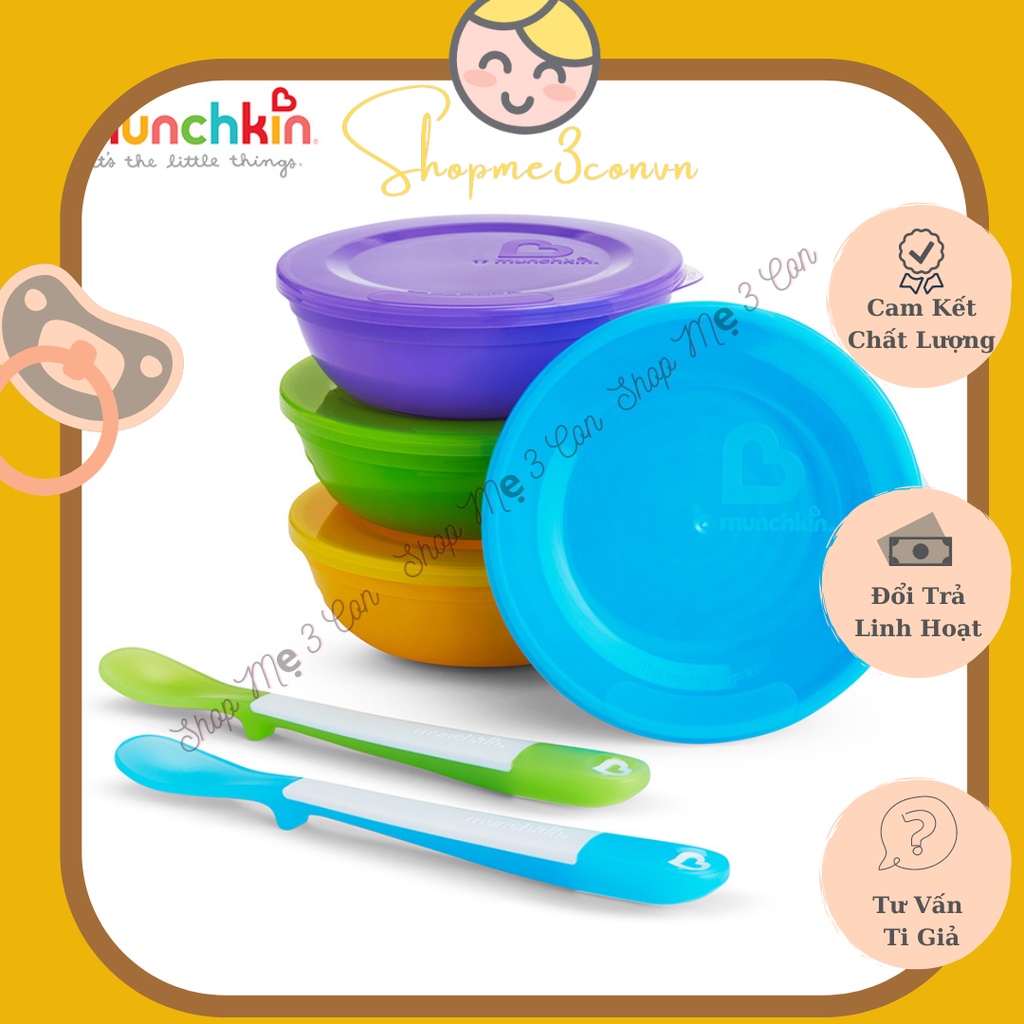 Bộ Bát Thìa Ăn Dặm Có Nắp MunchKin ( Có Bán Lẻ )