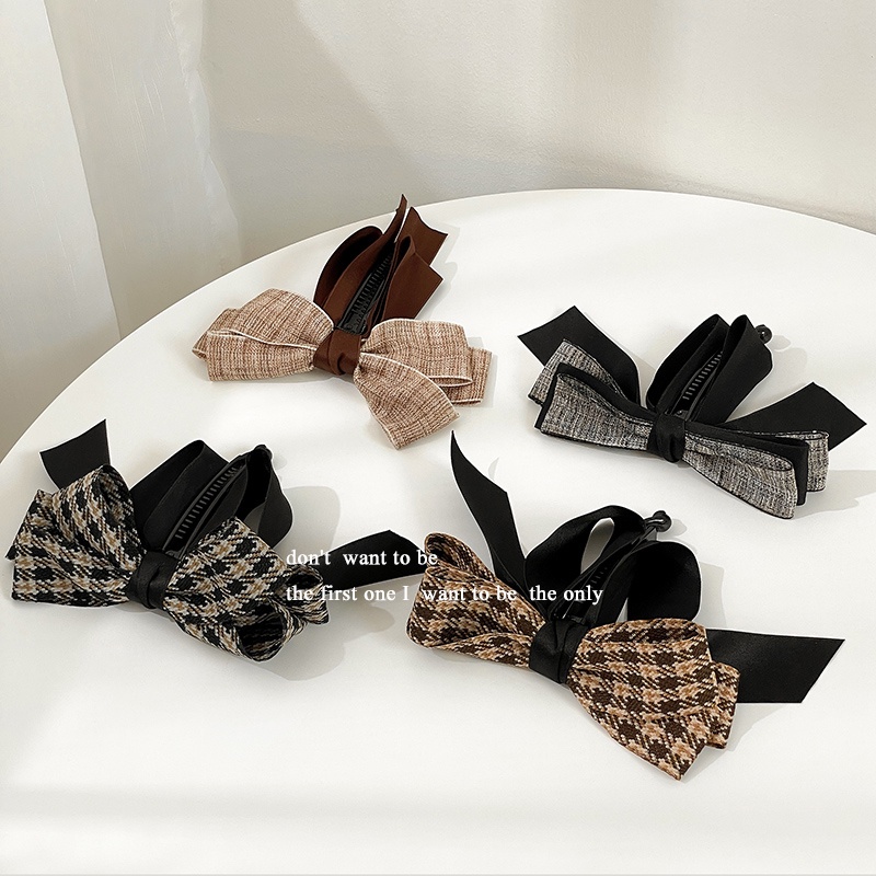 Kẹp Tóc Đính Nơ Họa Tiết Caro Xinh Xắn Cho Nữ