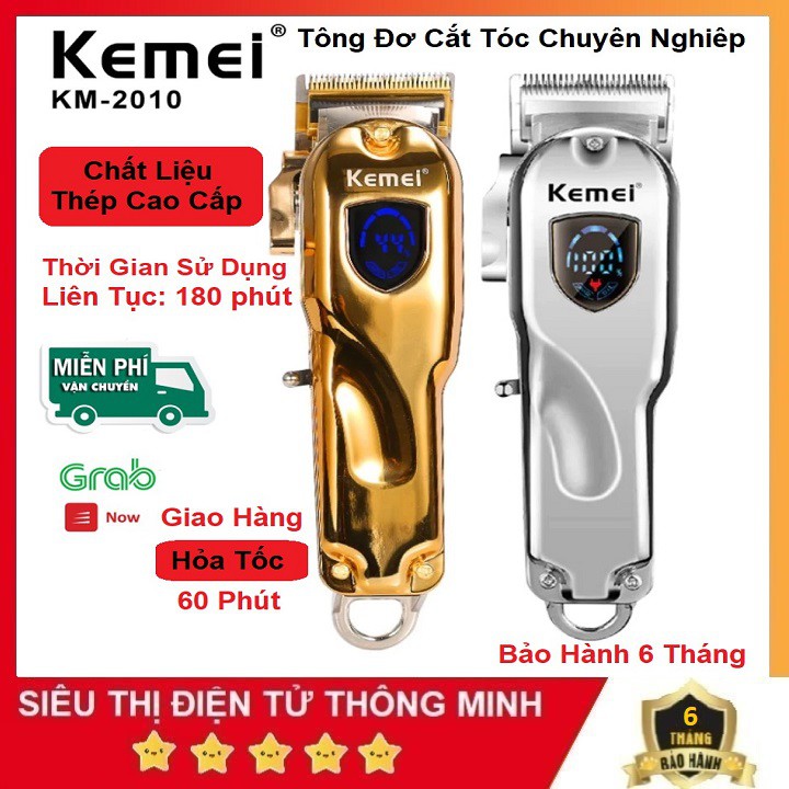 Tông Đơ Cắt Tóc Kemei Chấn Viền Chuyên Nghiệp, Km 2010Vỏ Kim Loại Sáng Bóng - Salon Tóc Barbe Shop - Bảo Hành 6T