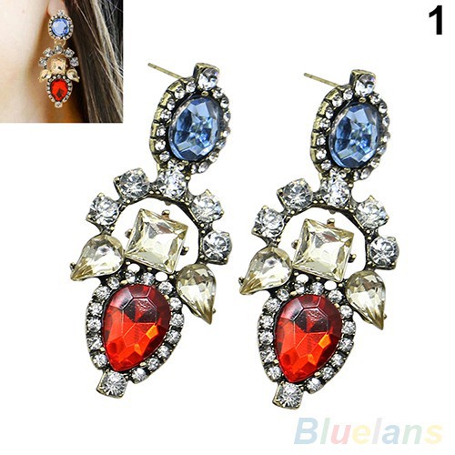 Cặp khuyên tai thiết kế hoa đính đá quý nhân tạo sang trọng dành cho nữ
