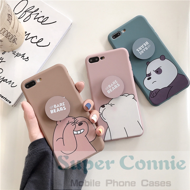 Ốp điện thoại hoạt hình We Bare Bears kèm giá đỡ cho IPhone 11 11pro max 6S 6 7 8plus | BigBuy360 - bigbuy360.vn