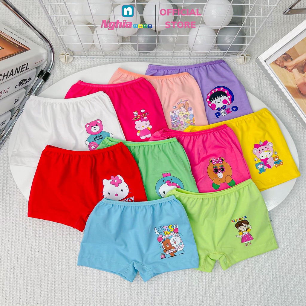 Quần chip bé gái vải thun cotton in hình dễ thương cute NGHĨA BABY dành cho bé từ 8kg-28kg