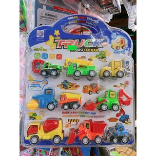 Vỉ 9 xe công trình nhựa mini 5-8 cm/ vỉ 10 xe công trình 5- 10 cm