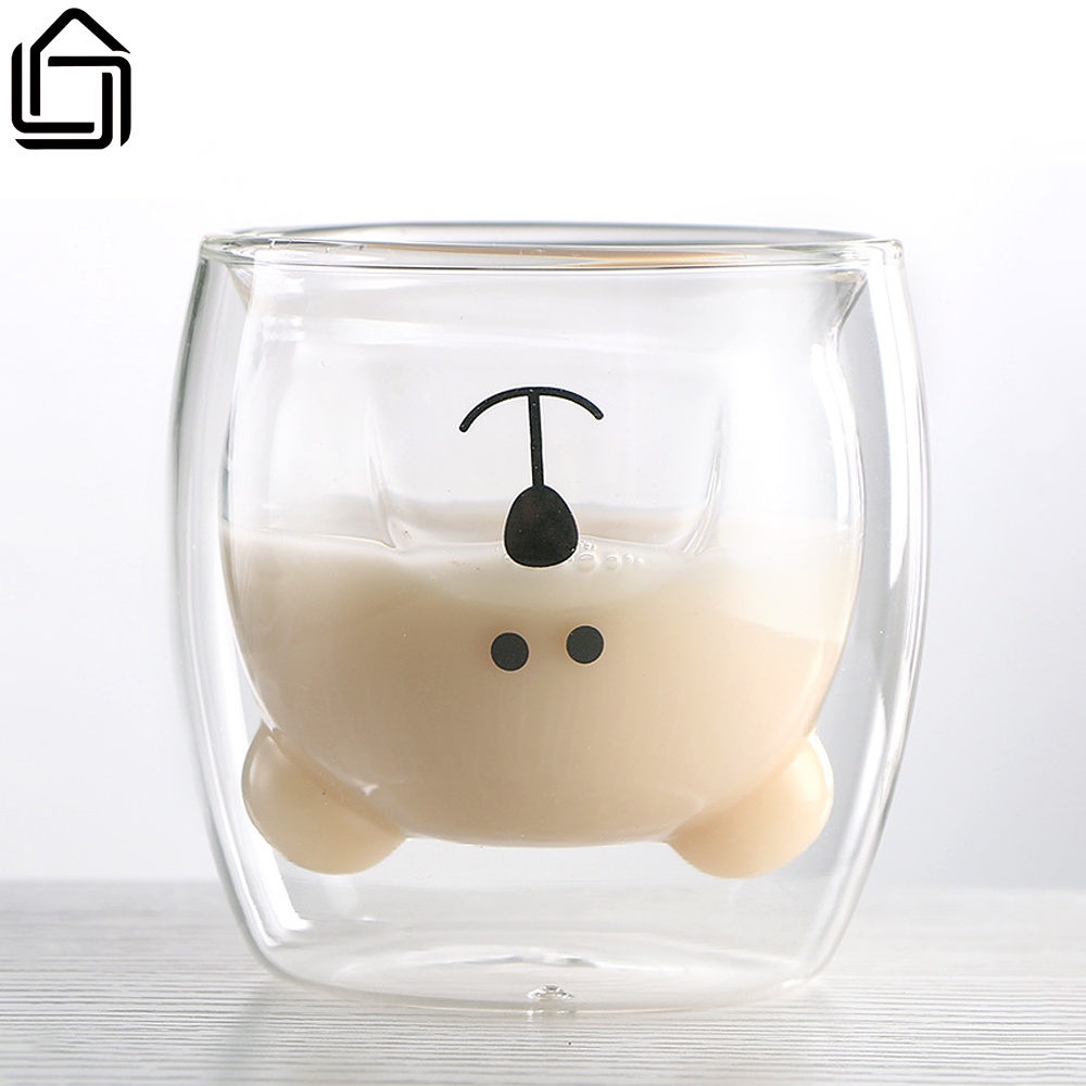 Ly thủy tinh, cốc thủy tinh hình gấu cute, ly thủy tinh 2 lớp chống nóng 250ml