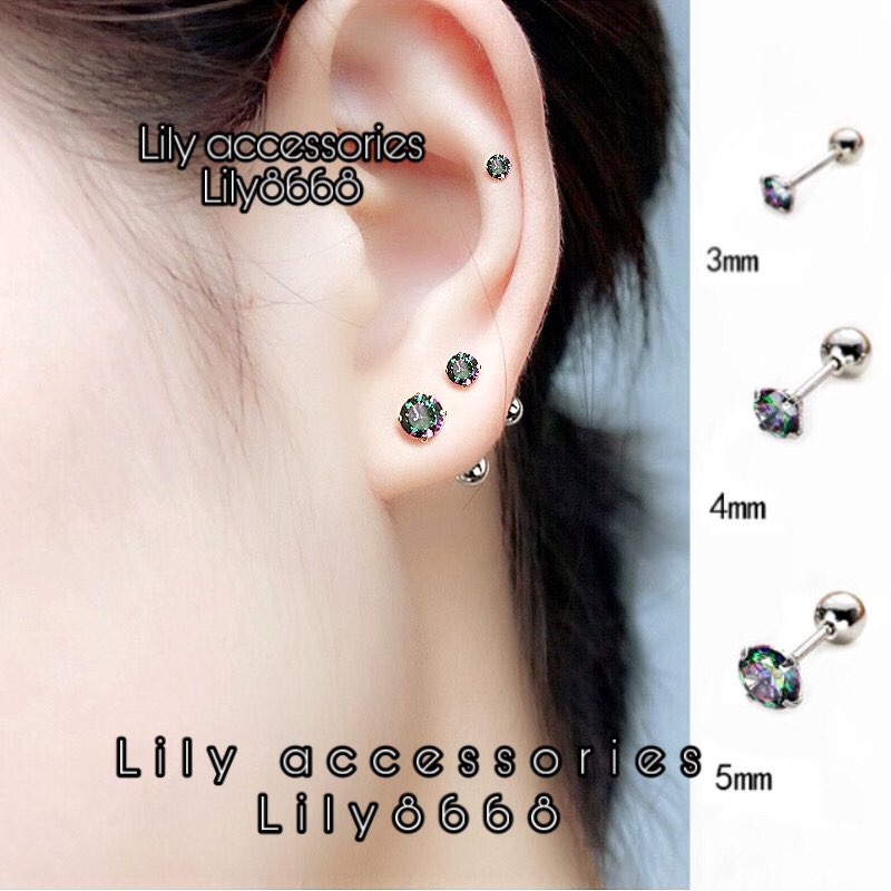 Khuyên tai titan tròn đá màu không gỉ không đen