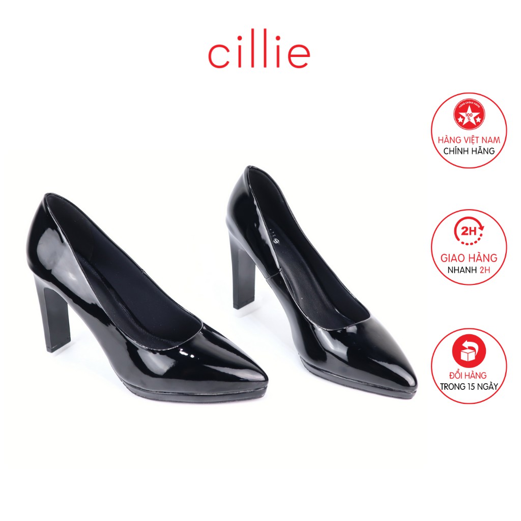 Giày cao gót nữ mũi nhọn thanh lịch da bóng sang chảnh gót thanh cao 10cm đi tệc đi làm Cillie 1204