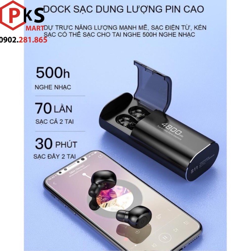 Tai Nghe không dây Bluetooth mini Amoi S11 - F9 - F9 Pro 2021 Bản QUỐC TẾ Nút Bấm Pin 4800Mah Kiêm Sạc dự phòng