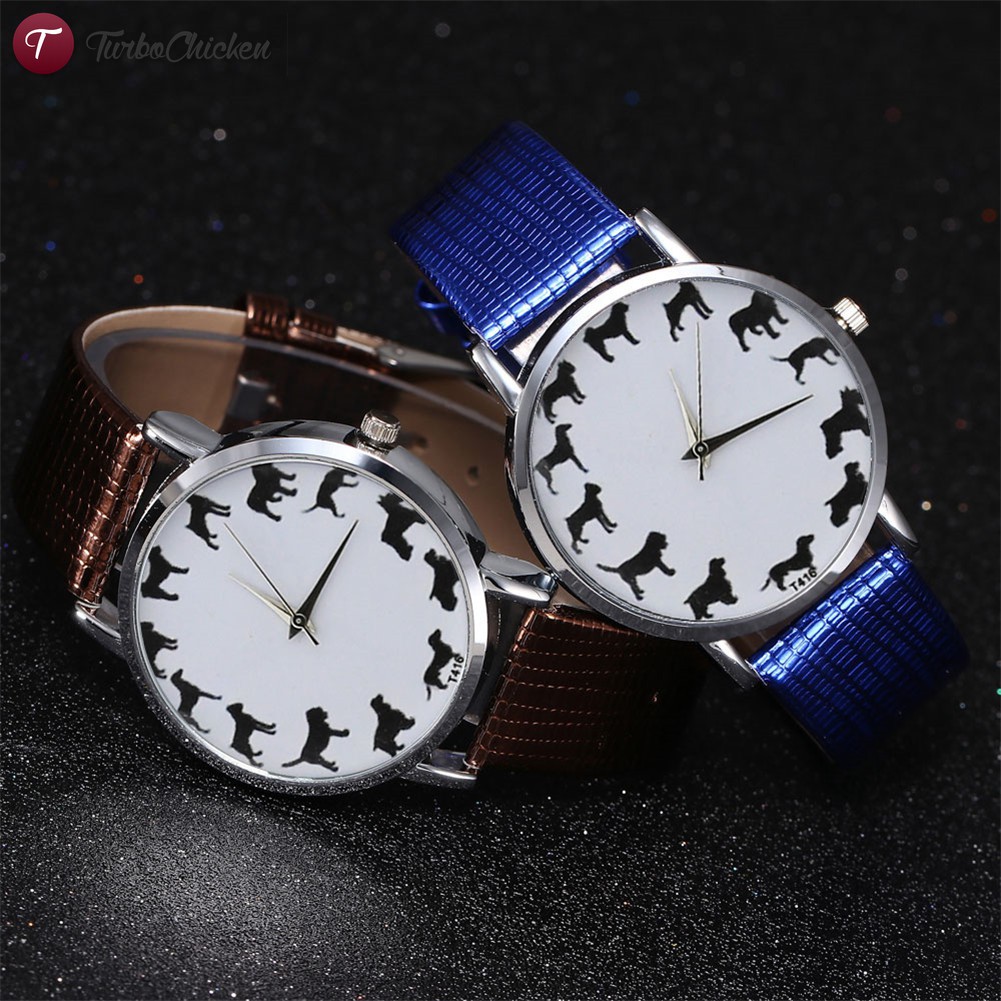 #Đồng hồ đeo tay# Cartoon Animal Printed Quartz Watch Women Faux Leather Strap Round Dial Watch Couple Watches 