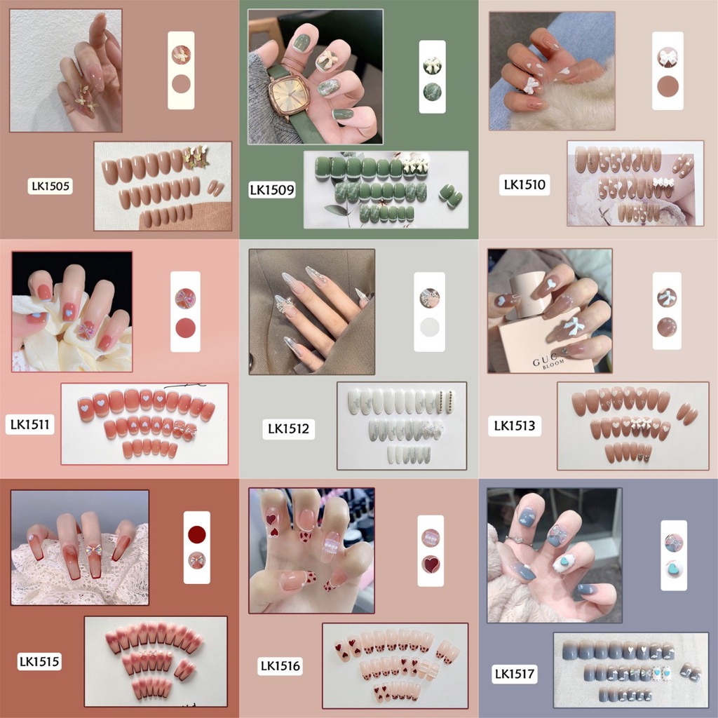 [Hàng mới về] Set 24 móng tay giả 10 kiểu họa tiết 3D thời trang xinh xắn tiện dụng