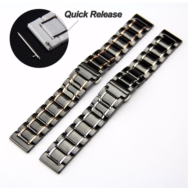 Dây đeo đồng hồ bằng thép không gỉ và ceramic 20mm 22mm sang trọng cho Samsung S2 3 4 Huawei GT 2