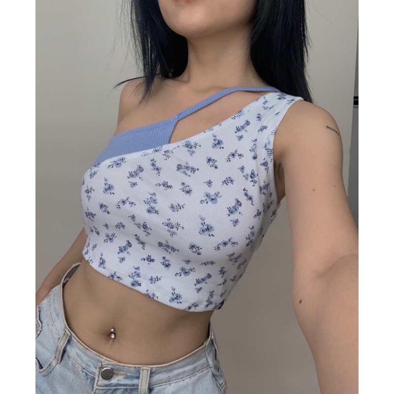 SP000915 Áo Yov Chéo Cổ ( Yov Top Blue )- Tiệm Mềm Croptop