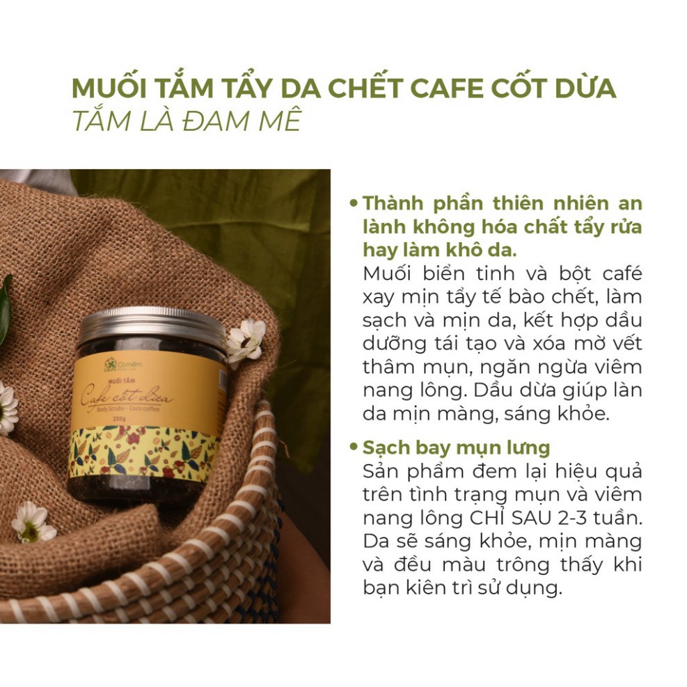 Muối Tắm Tẩy Da Chết Body Cafe Cốt Dừa Giúp Body Sáng Mịn Cỏ Mềm 250g