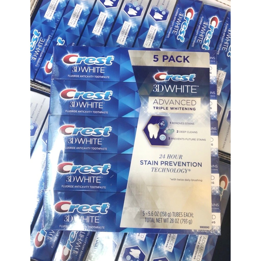 Kem đánh răng Crest 3D 158 White Advanced Triple Whitening tuýp 158g từ Mỹ