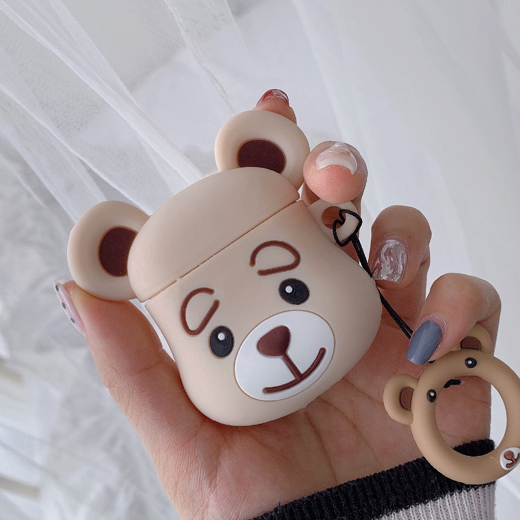 YT-Apple AirPods For Silicone case Shockproof Bluetooth Earphones Protective Cover Cartoon Brown Bear