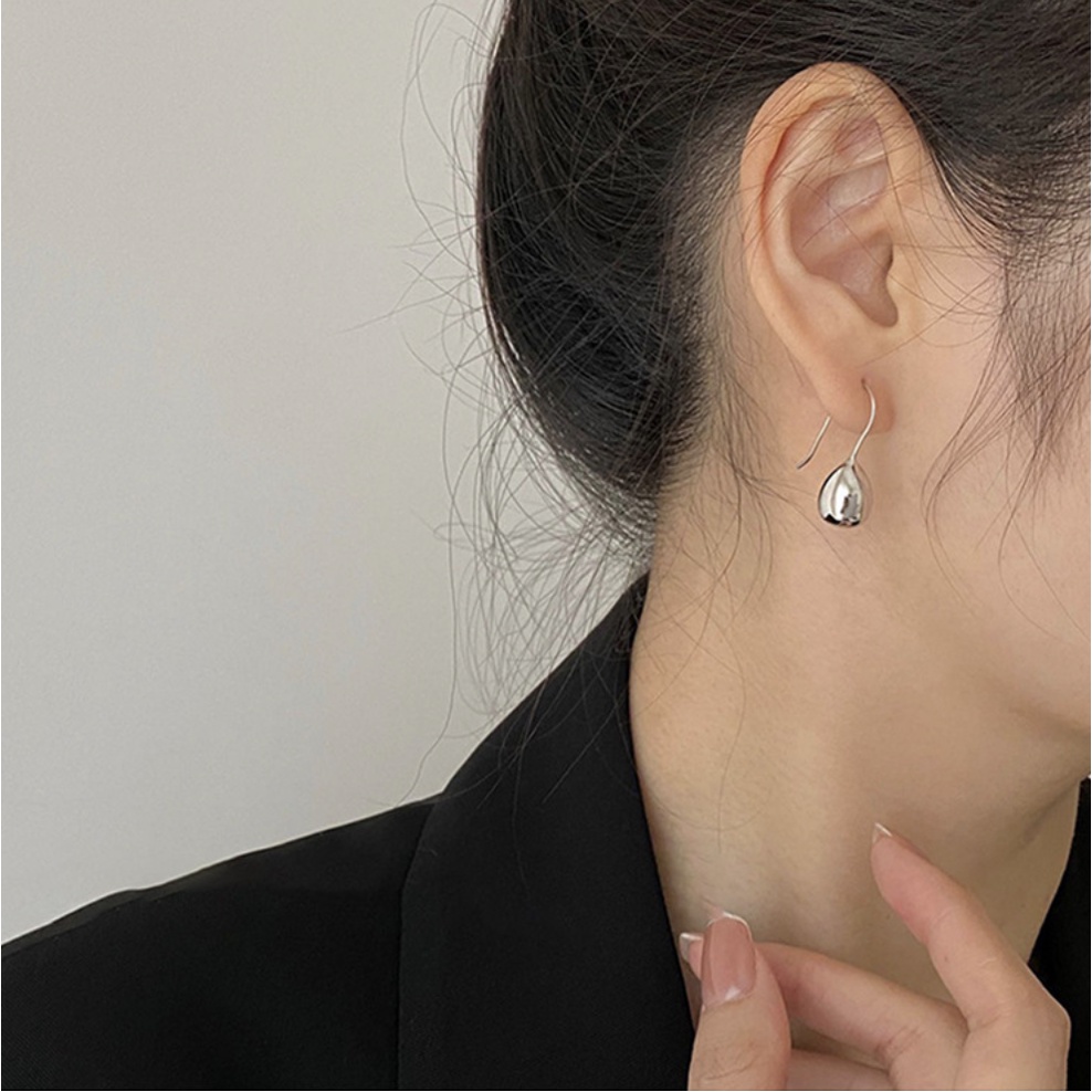 Bông tai hoa tai nữ giọt nước hợp kim mạ bạc dáng dài trơn đơn giản phong cách Hàn Quốc cá tính Boho