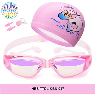 Combo Kính bơi trẻ em kèm mũ bơi hồng [Tặng kèm kẹp mũi và bịt tai]