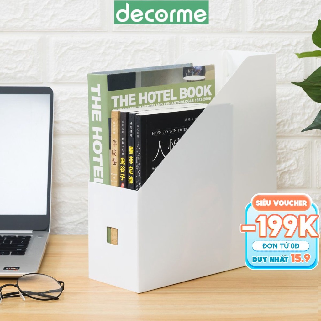Hộp đựng sách VÁT, khay đựng tài liệu sách văn decor bàn học, trang trí bàn học DecorMe 9*24*27cm