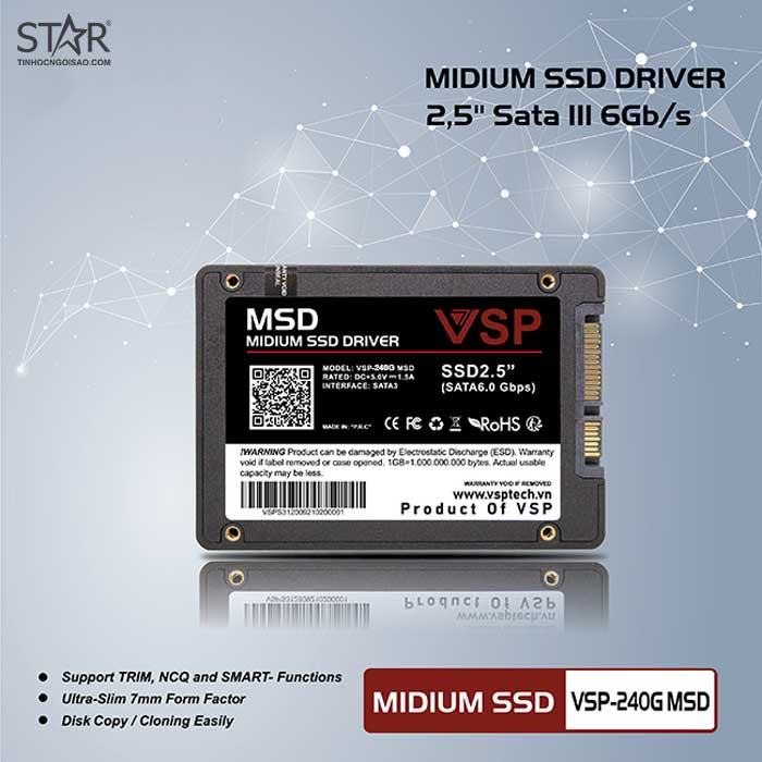 Ổ cứng SSD 240G VSPTech Midium Driver Sata III 6Gb/s MLC (VSP-240G MSD) | WebRaoVat - webraovat.net.vn
